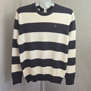 Tommy Hilfiger Men's Striped Crewneck Sweater - Navy and White Preppy Nautical